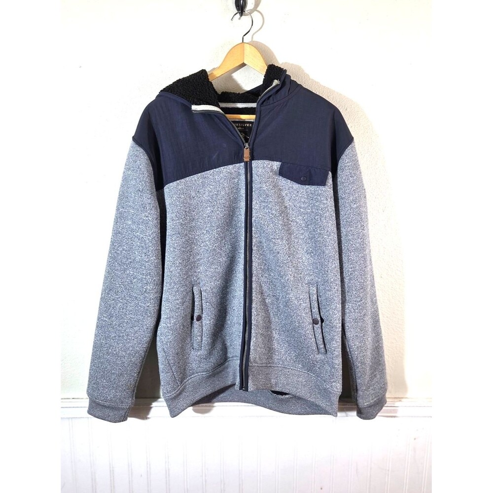 Quiksilver Mens XL Full Zip Hoodie Jacket Fleece Lined Heavyweight Gray Sherpa